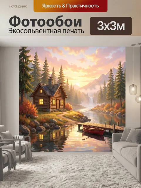 Фотообои Уютный дом у горной реки