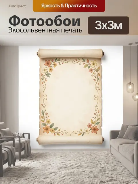 Фотообои Состаренный свиток с цветами