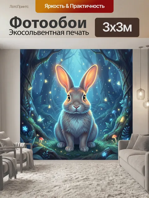 Фотообои Зайчик в сказочном лесу