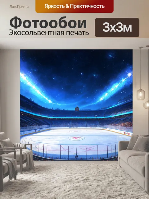 Фотообои хоккейный стадион на фоне сияющей северной ночи