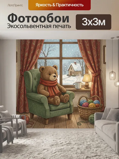 Фотообои Медвежонок у зимнего окна