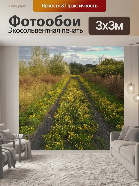 Фотообои Поле путь пейзаж осень