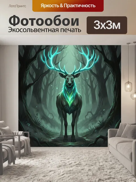 Фотообои Мистический олень в темном лесу