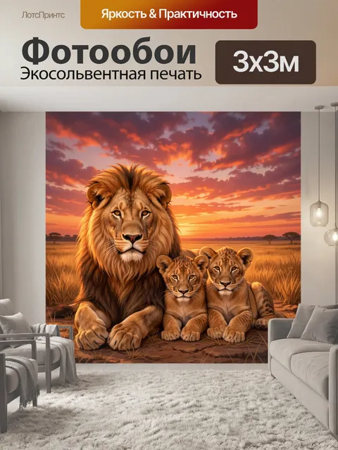 Фотообои Львиная семья на саванне