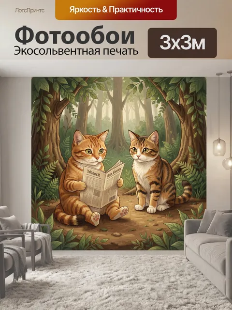 Фотообои Два кота с газетой в лесу
