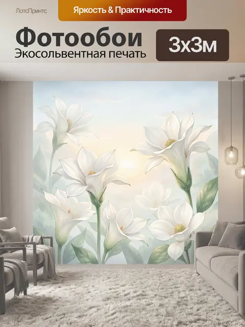 Фотообои Белые лилии на светлом фоне