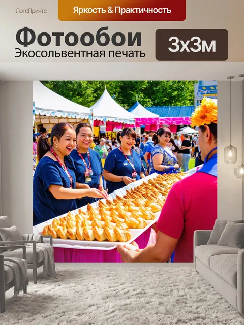 Фотообои весна, красочные ярмарки, улыбки людей, живопись и рукоделие, аромат свежей выпечки, живые выступления…