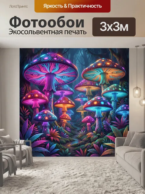 Фотообои Светящиеся грибы в волшебном лесу
