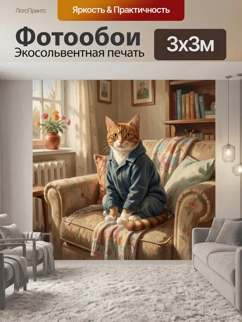Фотообои Рыжий кот в домашнем интерьере