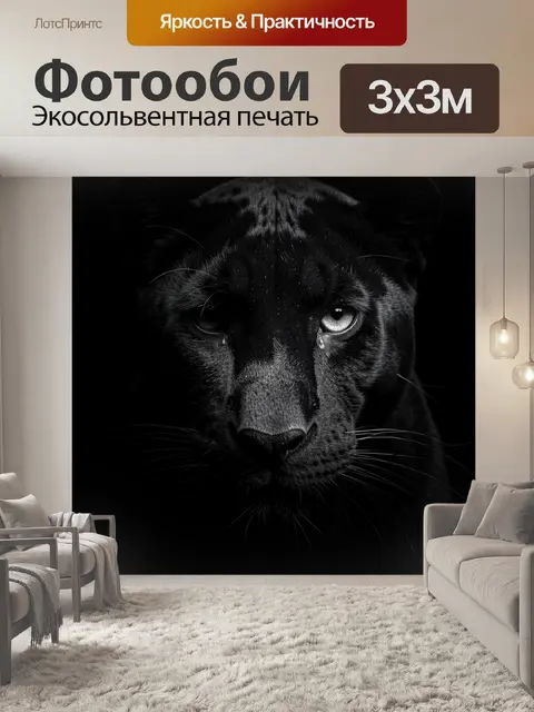 Фотообои Черная пантера в темноте