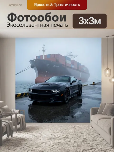 Фотообои Черный спорткар у порта