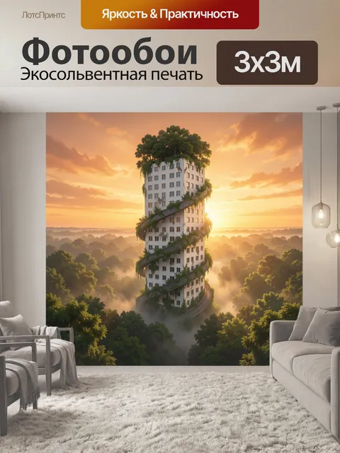 Фотообои Зелёный небоскрёб на закате