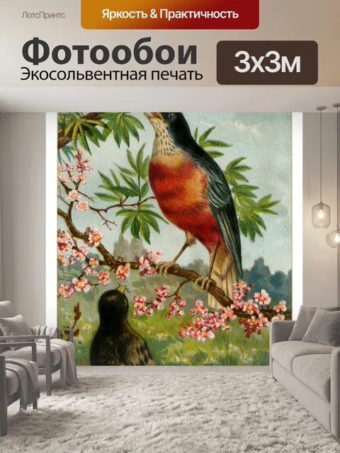 Фотообои Птица, Цветение Цветов Винтаж