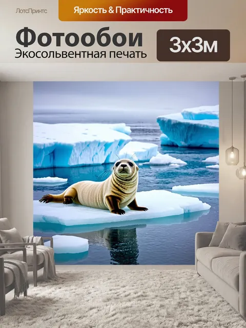Фотообои сидящий на льду: изображение тюленя