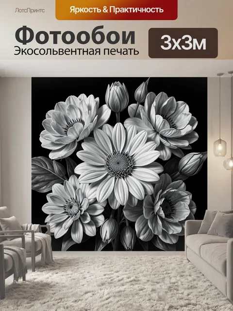 Фотообои Черно-белый букет ромашек