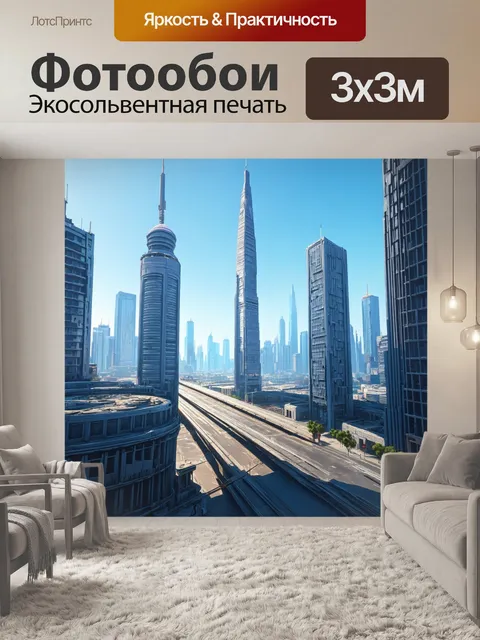 Фотообои город в стиле полигональный с высокими небоскребами и мостами