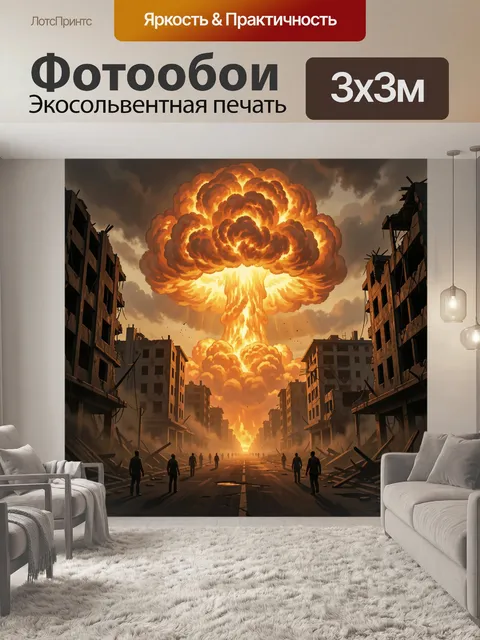 Фотообои Ядерный взрыв в разрушенном городе