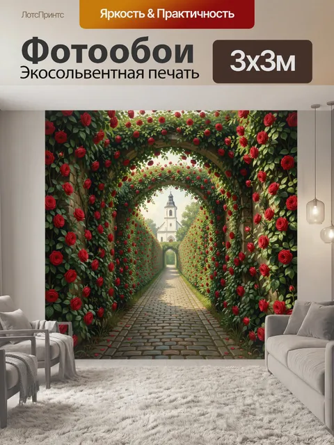 Фотообои Арка аллеи из красных роз