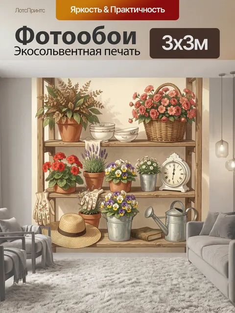Фотообои Садовый стеллаж с цветами