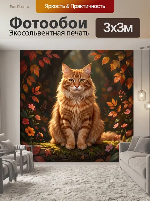 Фотообои Рыжий кот в осеннем лесу