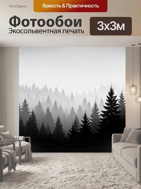 Фотообои Силуэты сосен в тумане