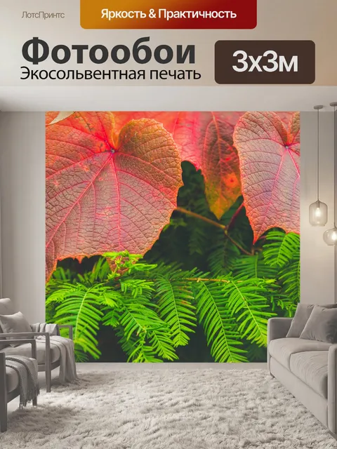 Фотообои красные листья и зеленые иглы
