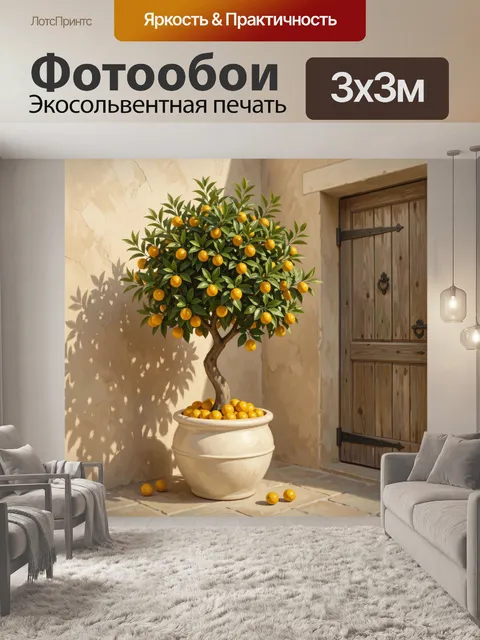 Фотообои Апельсиновое дерево у деревянной двери