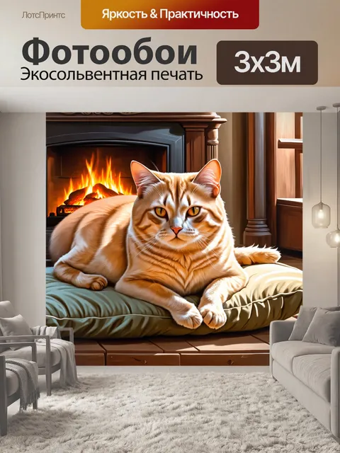 Фотообои тайская кошка, лежащая на подушке, окружённая мягким фоном домашнего уюта, с теплым светом, идущим от очага