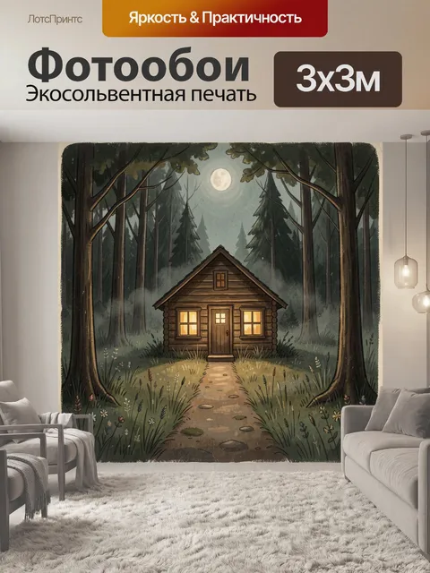 Фотообои Лесной домик в лунном свете
