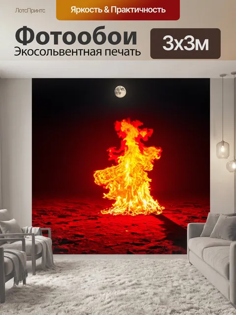 Фотообои красный огонь, танцующий под светом луны, создавая тени на земле