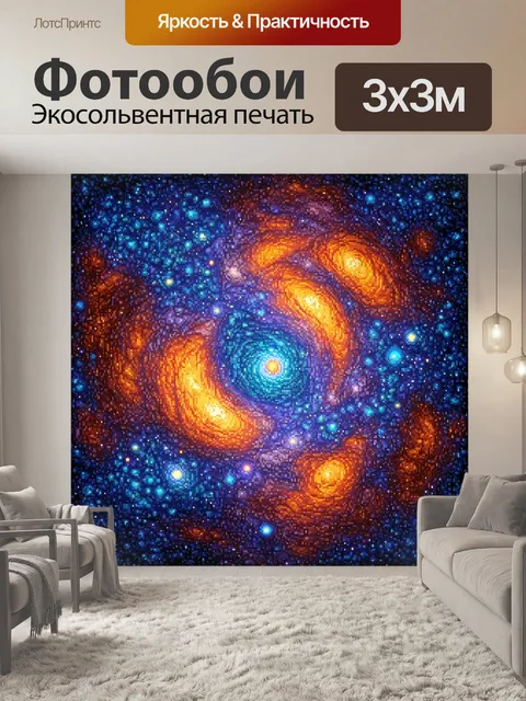 Фотообои космос в стиле мозаика, с яркими цветами, которые создают эффект глубокого космоса