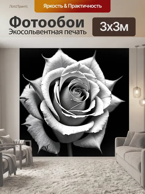 Фотообои розы в стиле черно-белый, с фокусировкой на деталях, таких как шипы и текстура стеблей