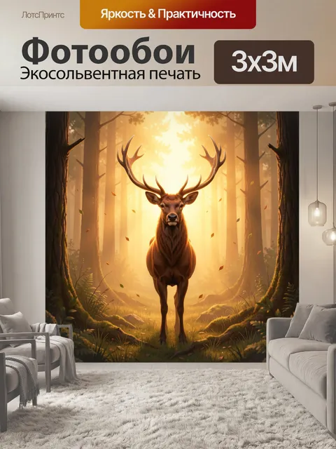 Фотообои Олень с большими рогами в лесу