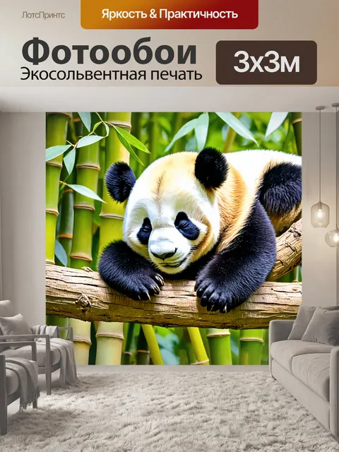 Фотообои панда, мирно спящая на бамбуковом дереве