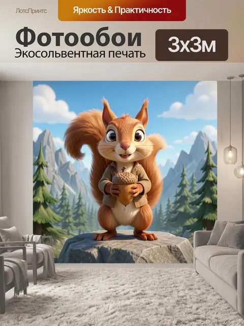 Фотообои Белка с желудем в горах