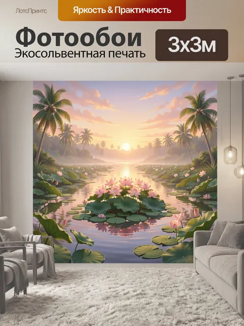 Фотообои Тропическая лагуна с лотосами