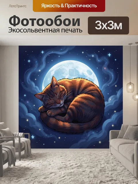 Фотообои Кот спит на фоне луны