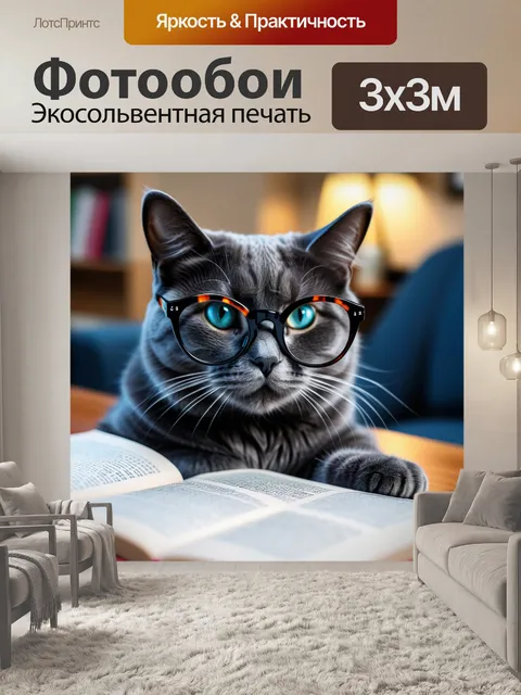 Фотообои смешной кот в больших очках для чтения, разглядывающий мир