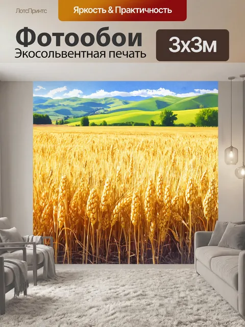 Фотообои италия акварель: золотые поля пшеницы на фоне апеннинских гор