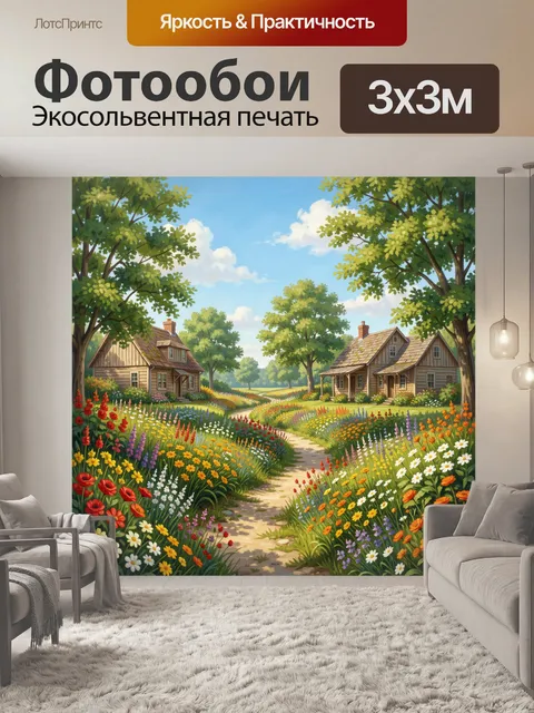 Фотообои Цветочная аллея у сельских домов