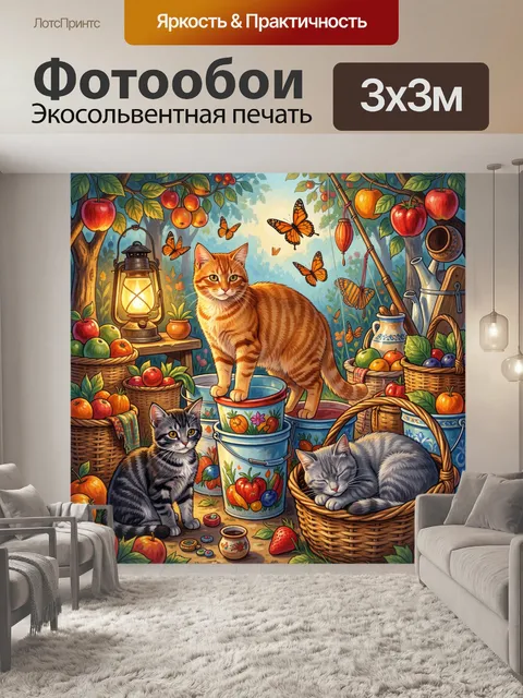 Фотообои Рыжий кот в яблоневом саду