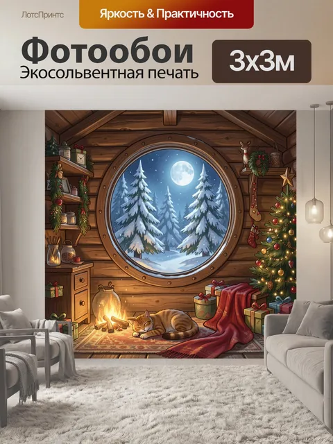 Фотообои Зимний уют в лесной хижине