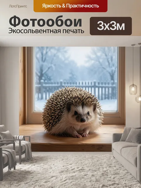Фотообои Ёжик на зимнем окне