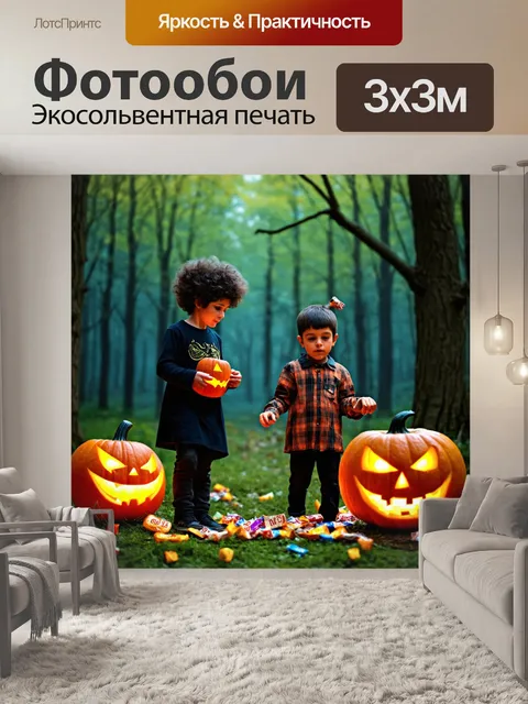 Фотообои хэлуин, анимированные картинки, детей, собирающих сладости в лесу