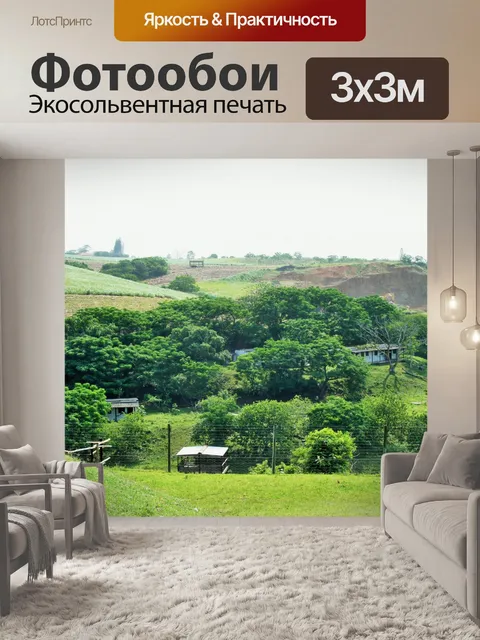 Фотообои зеленые кусты на холме