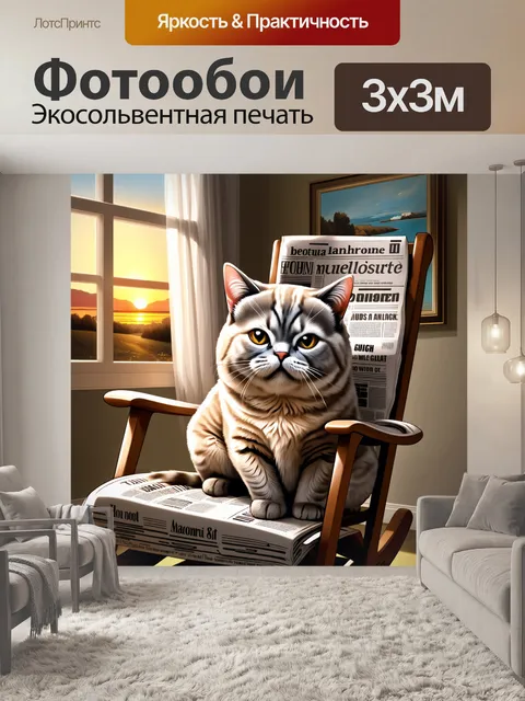 Фотообои британская короткошерстная кошка уютно устроилась в уютном крутящемся кресле