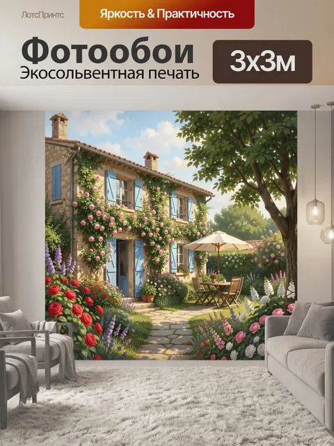 Фотообои Цветущий сад у загородного дома