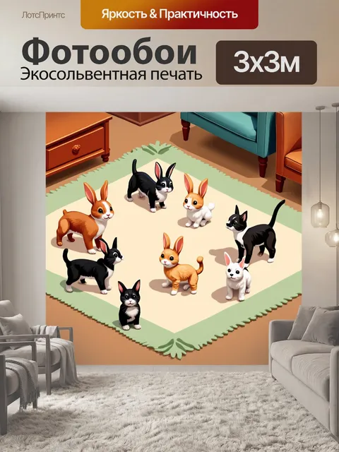 Фотообои животные в стиле изометрическая иллюстрация