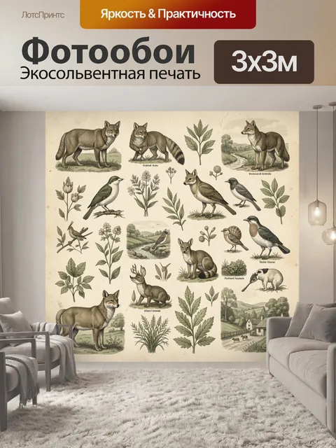 Фотообои Лисы, птицы и полевые растения