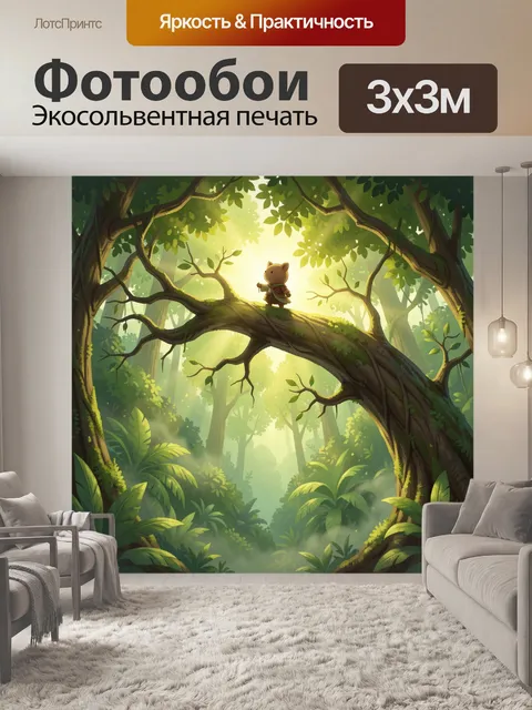 Фотообои Медвежонок на ветке в лесу